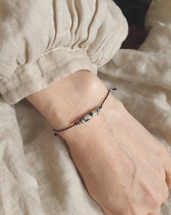 Bransoletka BOHO sznurkowa czarna, jaspis dalmatyński, hematyt, modesign