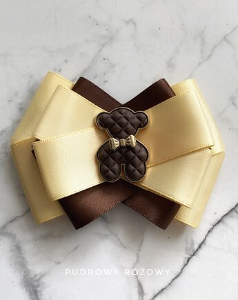 Masełkowa  Brosza  z  czekoladowym MISIEM Nowość, Pudrowy Różowy