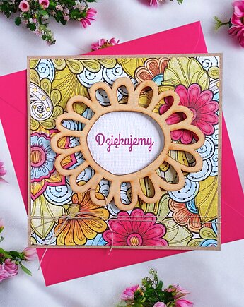 Dziękujemy : PODZIĘKOWANIE : kartka handmade : witrażowe kwiaty