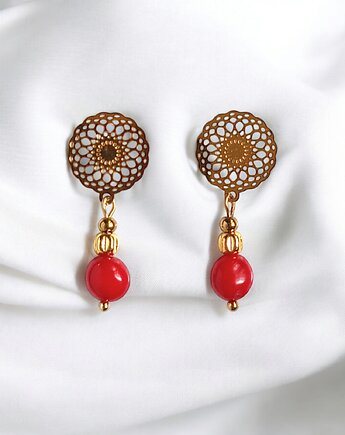 Kolczyki : INDIA :  koral czerwony na ozdobnych sztyftach, kaktusia