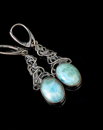 Kolczyki srebrne girlandy z larimarami, Pracownia Neores