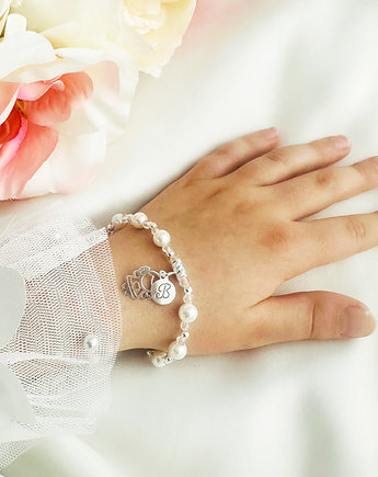 Różaniec Bransoletka z inicjałem aniołkiem, prezent  KOMUNIA