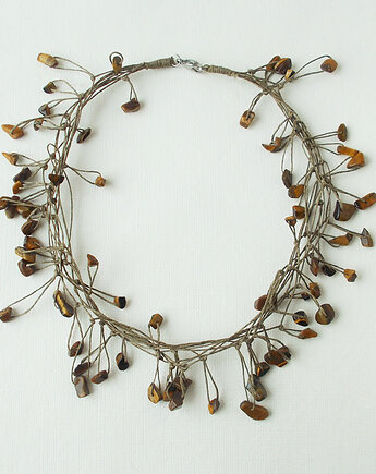 Tygrysie oko Naszyjnik lniany Unikat, galeria nuit