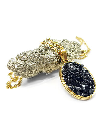 Czarny turmalin owal złoty naszyjnik, Magneska