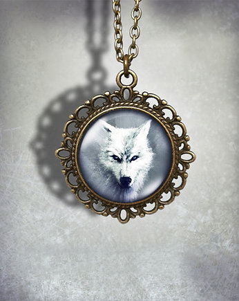 Medalion - Biały wilk - romantyczny, brąz, yenoo