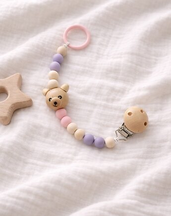 Drewniana zawieszka koralikowa do smoczka dla dziecka z pudełkiem, Mymami
