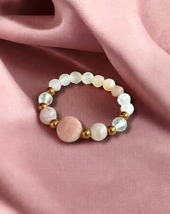 OPTYMIZM - pierścionek - kamień słoneczny, kryształ górski, hematyt, kaktusia