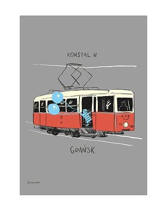 Plakat A4 Gdańsk Tramwaj Konstal N, Gliniana Kura