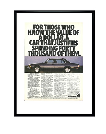 Plakat Oprawiona reklama BMW 735i, lata 80te, RiskyWalls