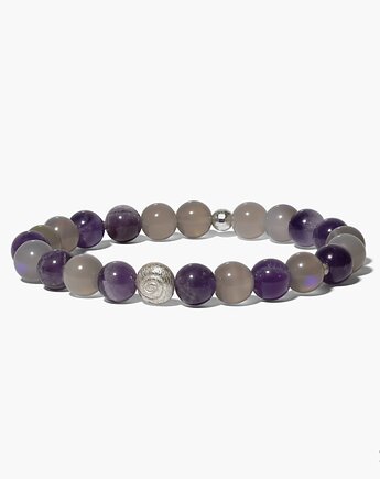Unikatowa Bransoletka z Kamieni Naturalnych Ametyst i Labradoryt srebro 925, Black Mamba Jewelry