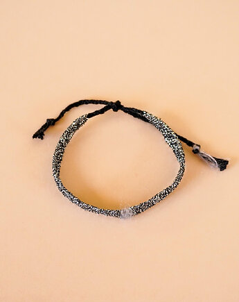 Minimalistyczna bransoletka na sznurku z błyszczącą nicią- Silver & Black, Słońcem Tkane