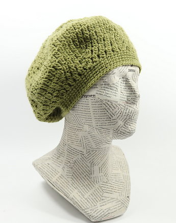 Oliwkowy beret szydełkowy w retro stylu, RękaProduction