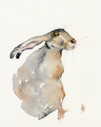 Oryginalna akwarela. Zając, alquadro