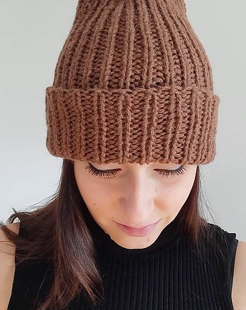 Czapka Beanie- wełna i alpaka Mleczna Czekolada z Orzechami, WoolTerka HandMade