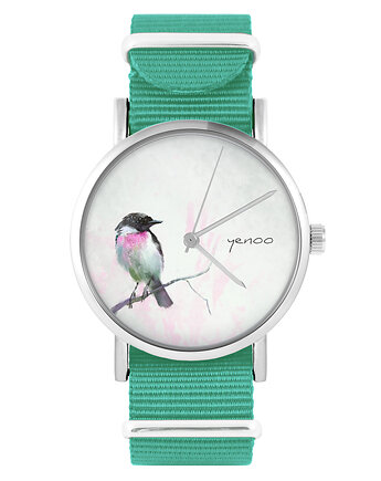 Zegarek - Ptaszek - turkusowy, nylonowy, yenoo