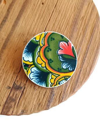 Broszka w orientalne wzory, biżuteria z talerzy