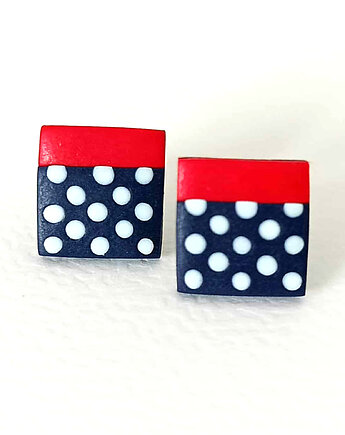 Czerwono - Granatowe Kolczyki w Grochy, OMIFIMO