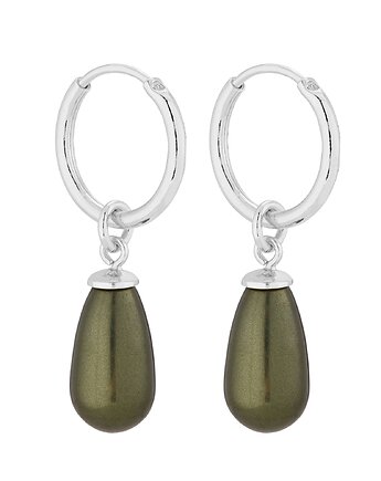 Srebrne kolczyki koła z zielonymi perłami SWAROVSKI CRYSTAL, SOTHO