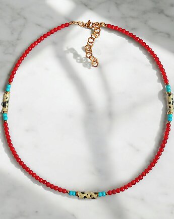 Naszyjnik - choker : INDIA : koral, magnezyt, jaspis, hematyt, kaktusia