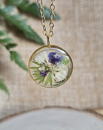 Wieczne kwiaty wisiorek kwiatowy kobiecy fiolet, zkwiatem