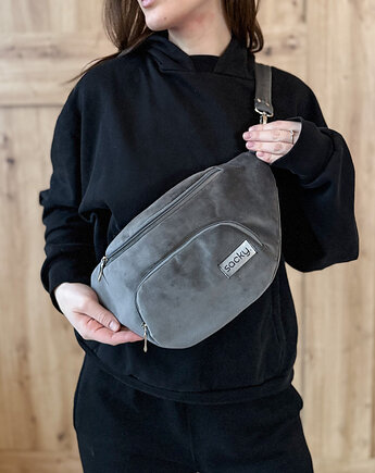 Welurowa nerka miejska szara, sacky bag