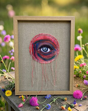 Obraz haftowany i malowany łapacz snów oko 3D., PinPin Design