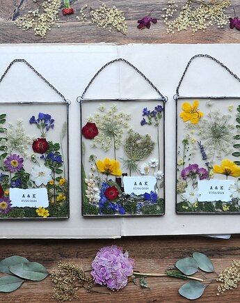 Prezent na jubileusz, zestaw witraży z dedykacją, dekor kwiatowy, MARIAELA