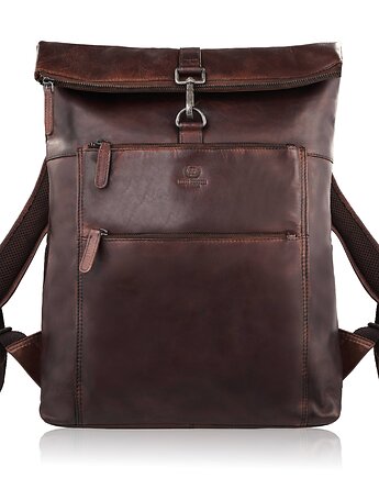 Plecak skórzany vintage roll top na laptopa miejski brązowy Paolo Peruzzi SL-, Paolo Peruzzi