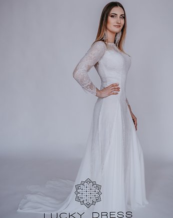 Suknia ślubna z długimi rękawami ivory / HALINA, Lucky Dress Atelier