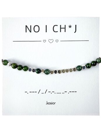 UNISEX Bransoletka z alfabetem Morse Agat mszysty, Hematyt, karolina kosior