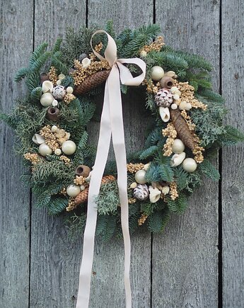 Naturalny wianek 40  cm BIAŁA CZEKOLADA, FlodiaAtelier