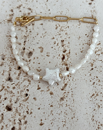 Bransoletka z naturalnych pereł z perłową gwiazdką, Chmolowska Jewellery
