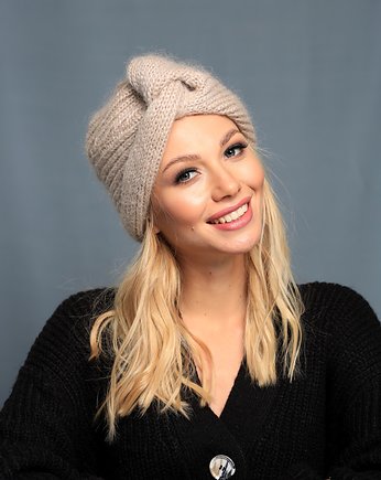 Wełniana czapka turban jasny szary beż., BOZKA Luxury Handmade