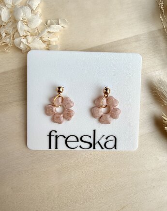 Kolczyki Kwiatki wiszące marmurki ze złotem LIMITOWANE, freska