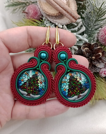 Kolczyki prezent na Mikołajki Boże Narodzenie choinka choinkowe, Soutacheria