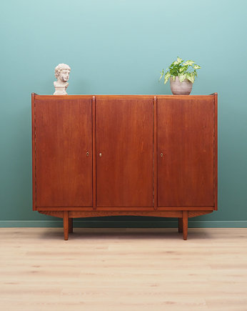Highboard tekowy, duński design, lata 60, produkcja: Dania, Przetwory design