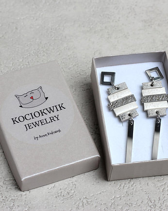 Kolczyki rzemienie i stal srebrno-białe, Kociokwik Jewelry