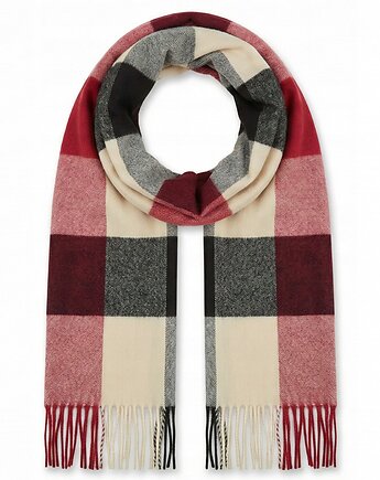 Szalik Damski kaszmirowy w kratkę czerwony czarny kolorowy szal prezent, AKADEMIA STYLU