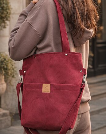 Zamszowa duża torba z kieszeniami Czerwona, sabi tatka