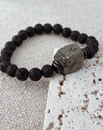 Bransoletka męska Lawa Wulkaniczna i Piryt, Chmolowska Jewellery