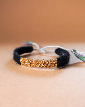 Bransoletka tkana ręcznie z dekoracyjnym haftem, z włóczki, Słońcem Tkane