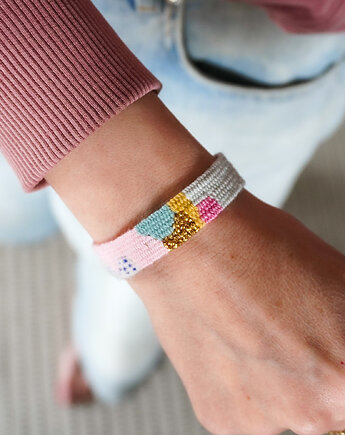 Kolorowa bransoletka ręcznie robiona na sznurku z nici, Słońcem Tkane