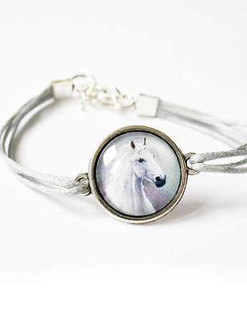Bransoletka - Biały koń - szara, sznurki, yenoo