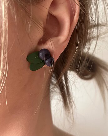 Kolczyki z borówkami, kolczyki sztyfty z gliny polimerowej, MariaPolymer