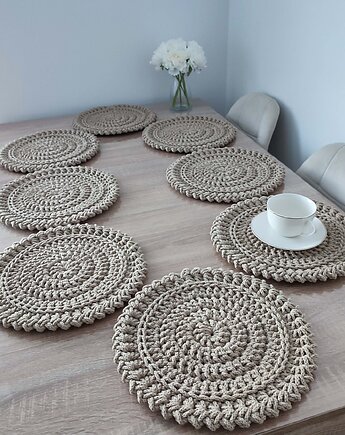 Komplet podkładek szydełkowych pod talerze ze sznurka 8szt-32cm, MISZ MASZ Dorota Tyszko