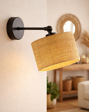 Kinkiet na przegubie do czytania rattanowy abażur TETE BOHO, LYSNE