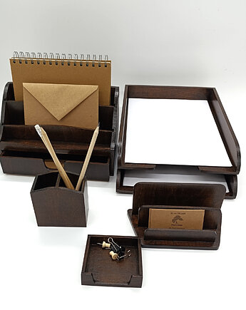 Zestaw drewnianych przyborników na biurko, 6 elementów, wenge, Silva Drewniane Dekoracje