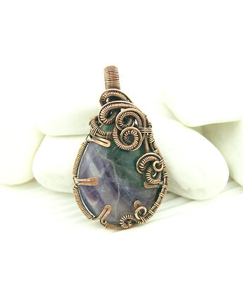 Fluoryt wisiorek wire wrapping, Blue Pearl Art