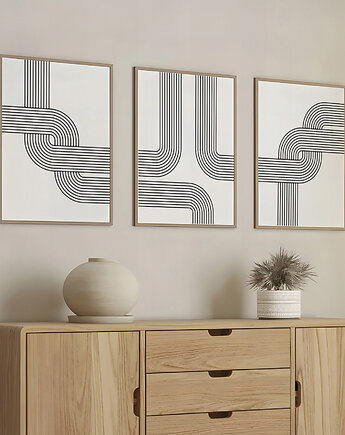 Zestaw 3  geometrycznych plakatów liniowych, do salonu, sypialni., Grawisfera