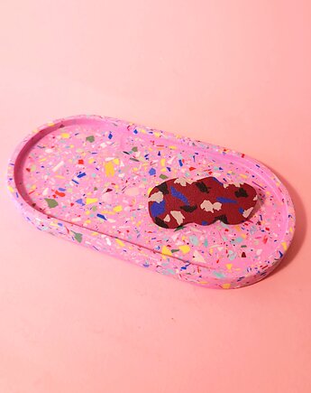 Podstawka owalna, kolorowe lastryko, mała taca, różowa, Crazzyco